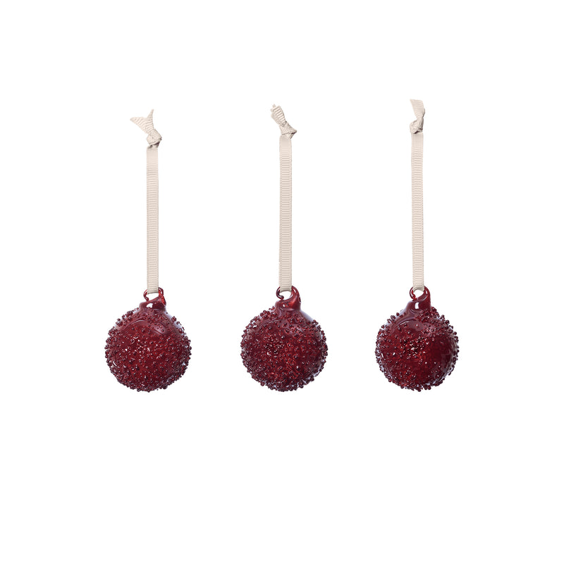 Ferm Living - Flurry Weihnachtskugel, Glas (3er-Set) | Small / picante red