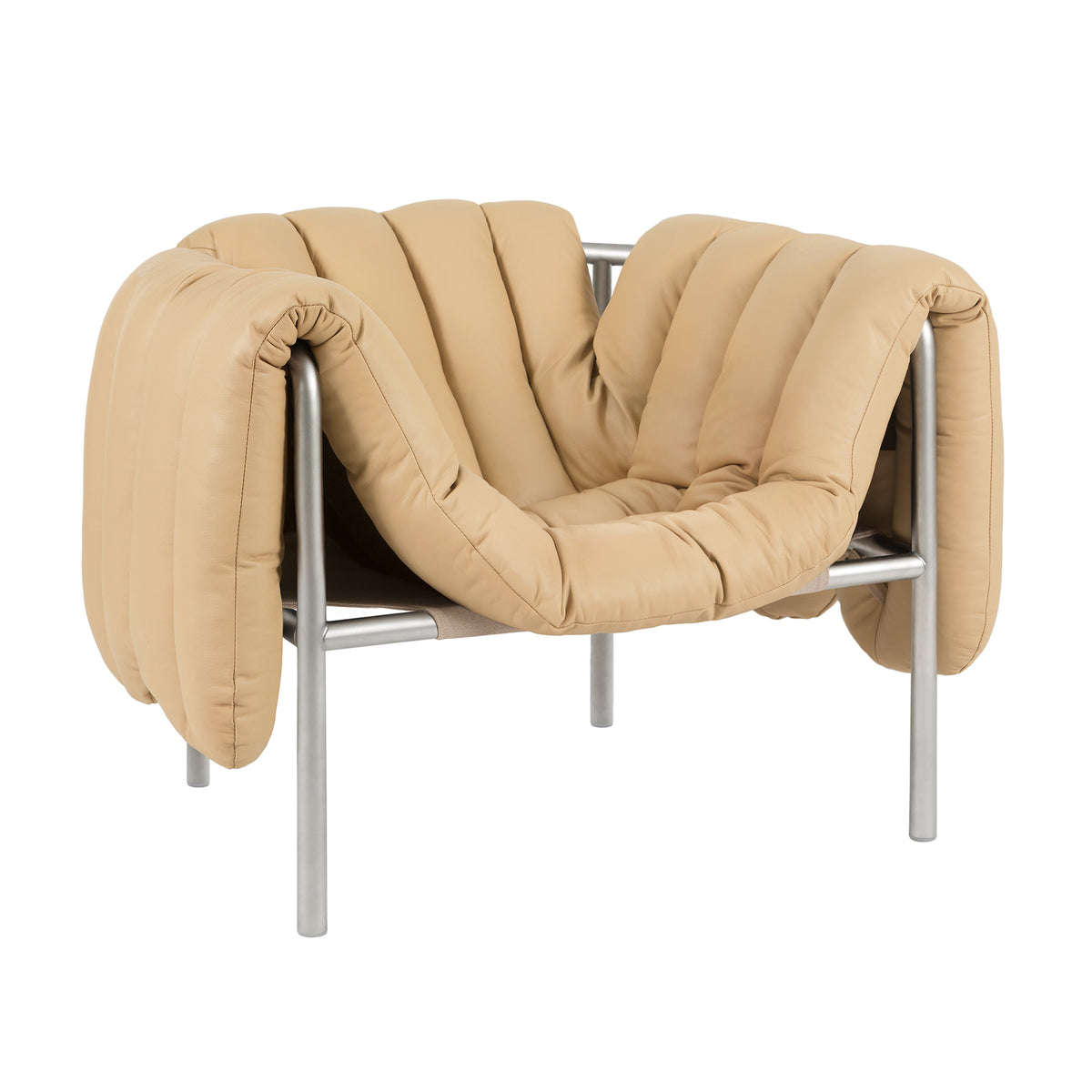 Hem - Puffy Lounge Chair | sand leather / stainless steel