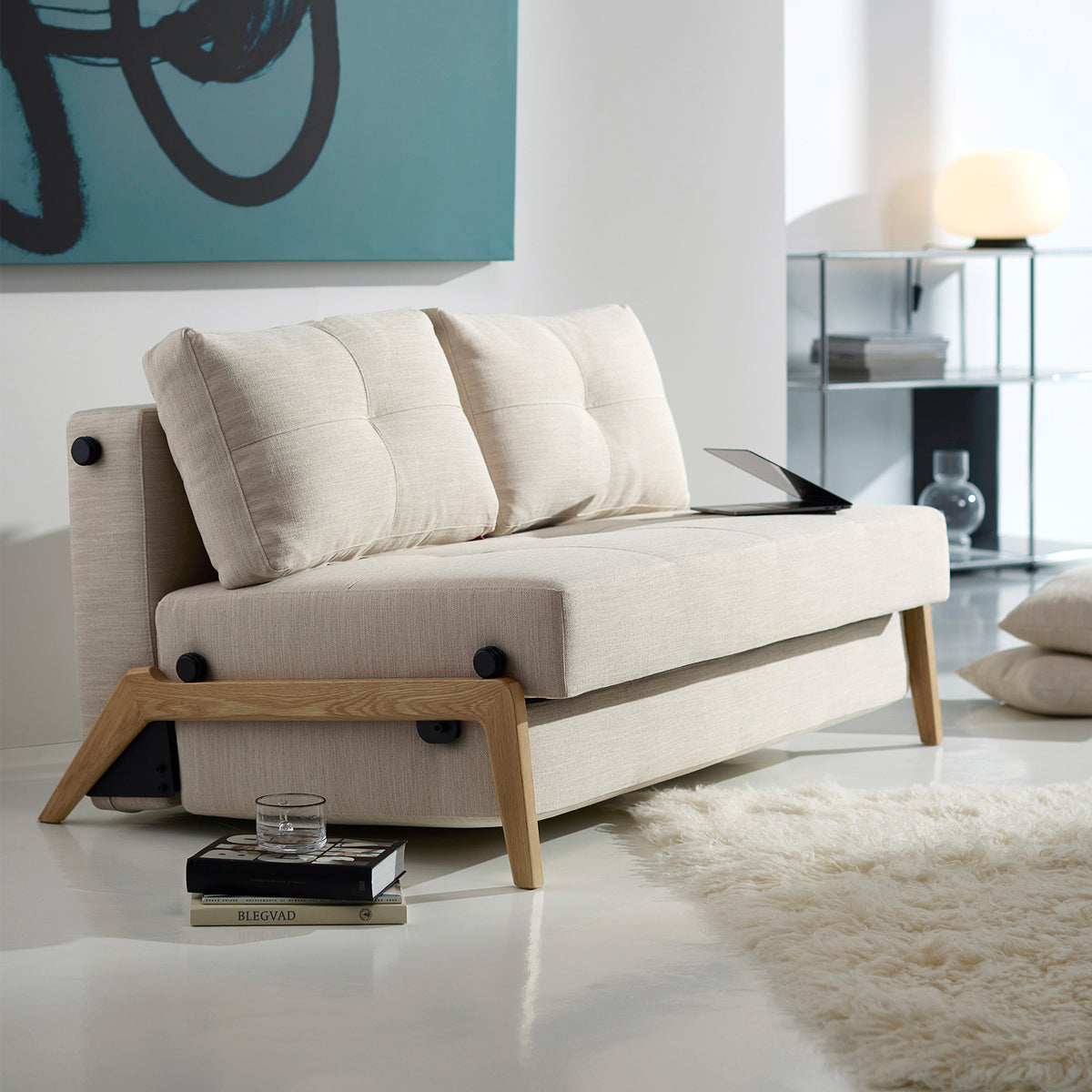 Innovation Living - Cubed 140 Schlafsofa | Innovation Living Blida sand grey (612) / Eiche
