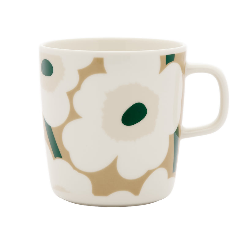 Marimekko - Oiva Unikko Becher mit Henkel | 4 dl / white, beige, lt.sand, d.green