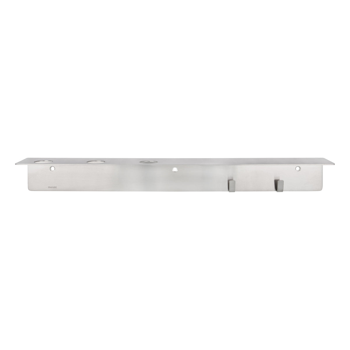 Meraki - Regal mit Flaschenhalterung und Hakenleiste | gebürstetes Silber-Finish