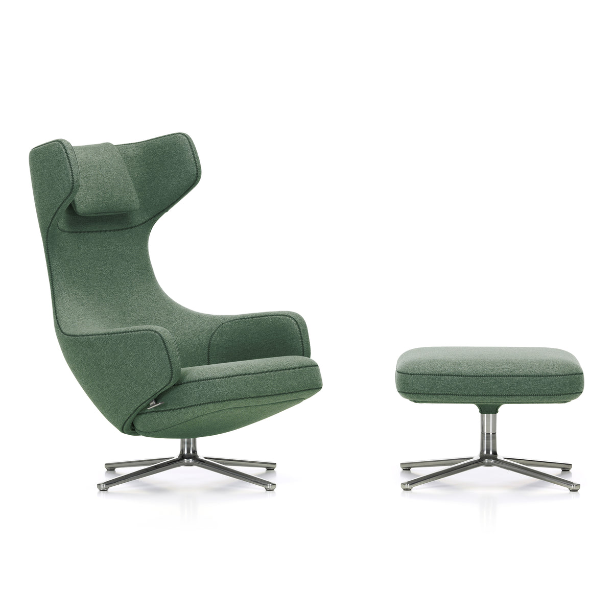 Vitra - Grand Repos Sessel und Ottoman | Cosy 2 schilfgrün (17) (Kreuzstichnaht)