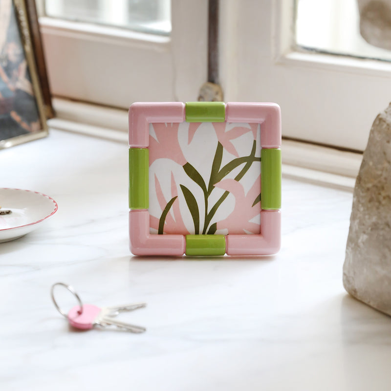 &amp;klevering - Rift Bilderrahmen eckig | 13 x 13 cm / rosa / grün
