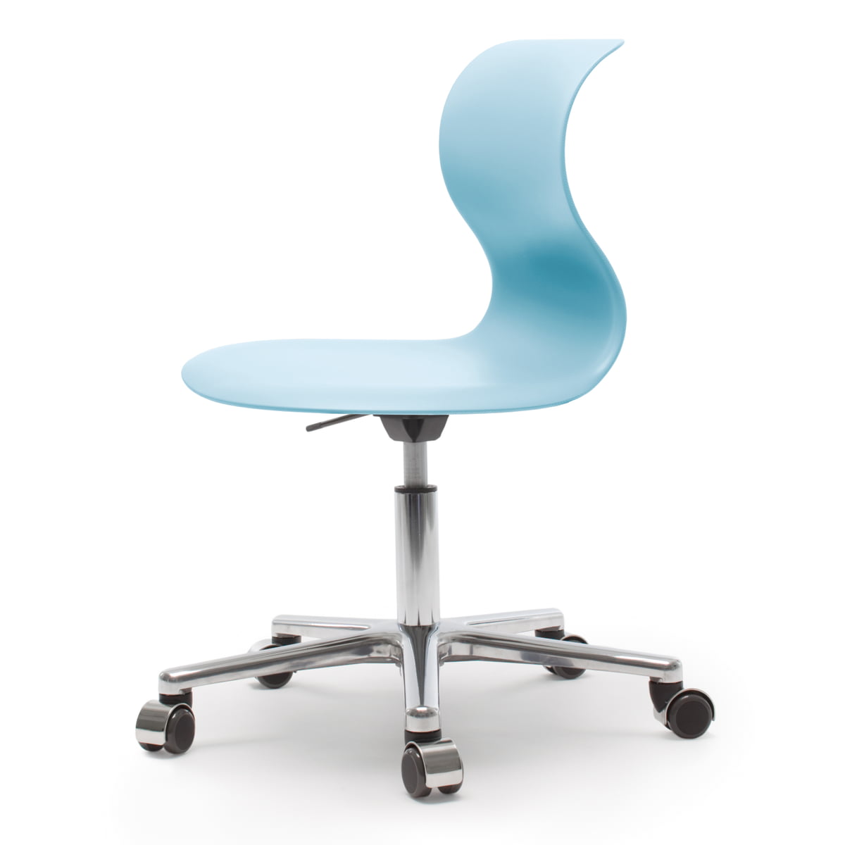 Flötotto - Pro 6 chaise pivotante, aluminium poli / aqua bleu, roulettes souples (avec capot poli)