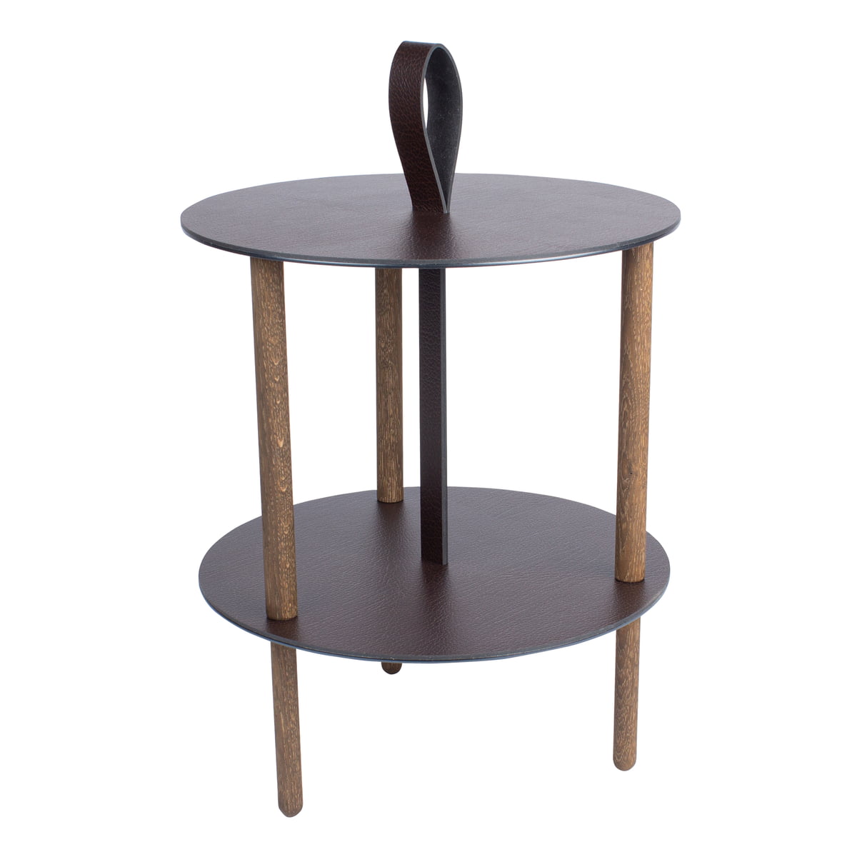 Linddna - Strap table d'appoint, ø 38 x h 46 cm, chêne fumé / brun taureau