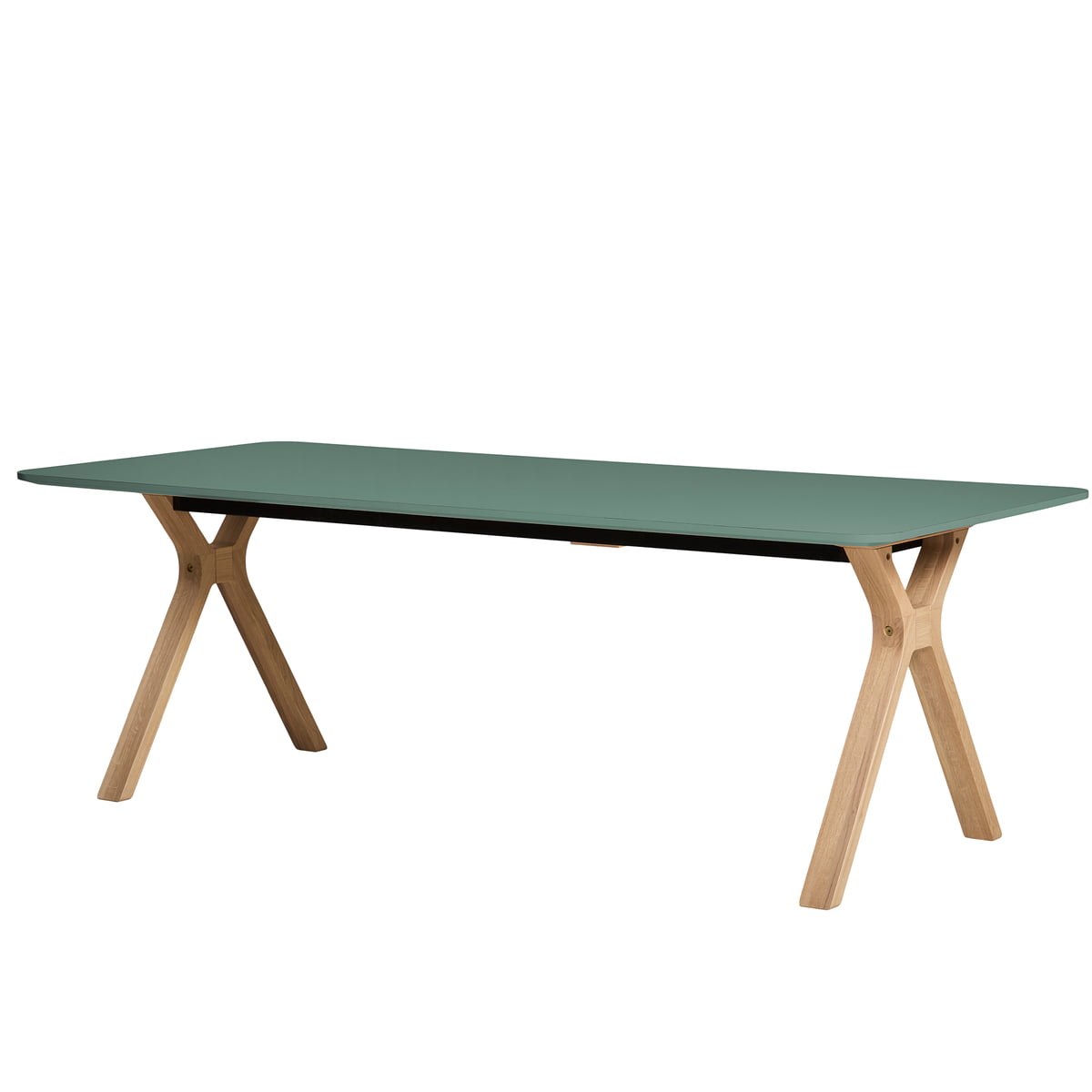 Andersen Furniture - Space Table à rallonge 95 x 220 cm, chêne blanc pigmenté / stratifié vert foncé (Fenix 0750)